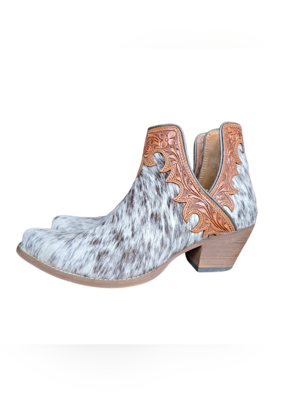Myra Bag Two-Tone Haircalf Western Ankle Boots - Brown/White - Picture 4 of 8